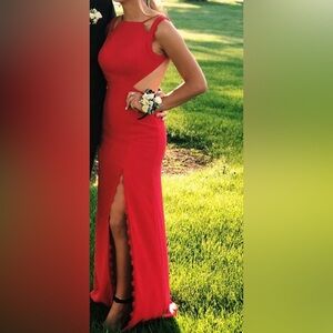 Saks fifth ave Red floor length dress with lace detailing